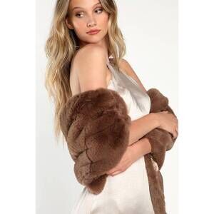 Lulus Stole Your Heart Taupe Faux Fur Stole Brown - Size One Size
